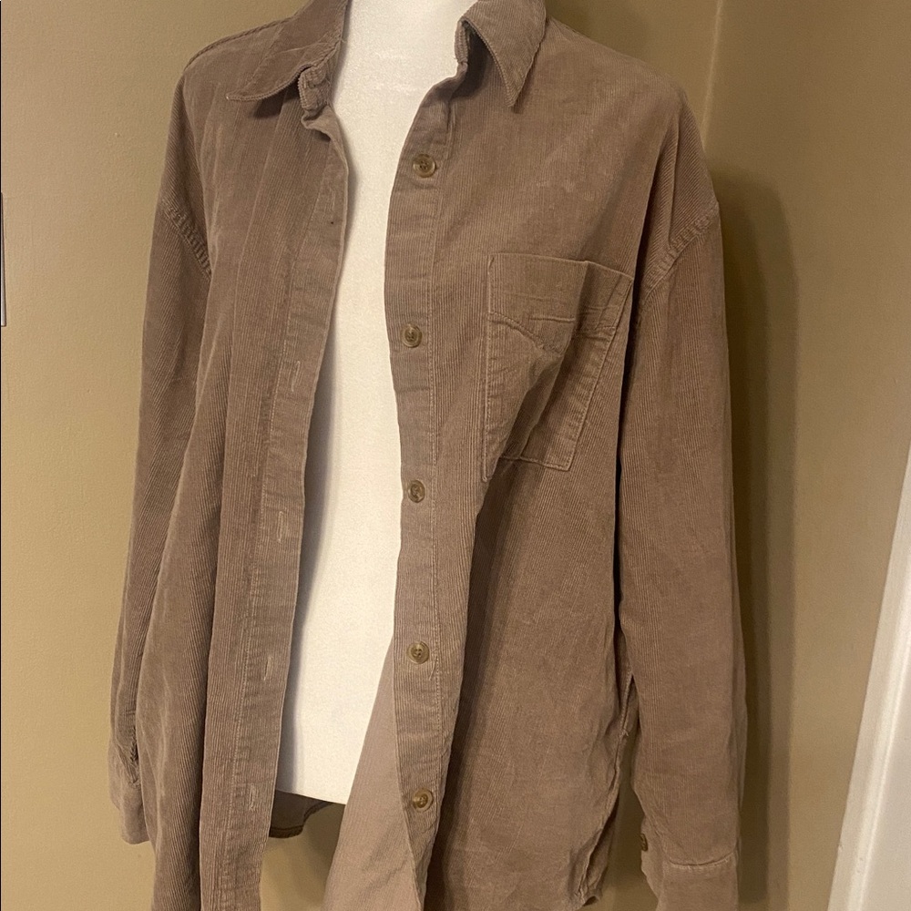 EUC WILD FABLE Button Down Boyfriend Corduroy Shirt Taupe L